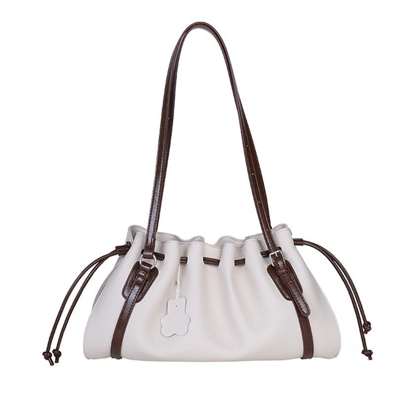 

High-end Lazy Style Large-capacity Underarm Bag Female Niche All-matching Drawstring Bucket Light Luxury Commuting Shoulder білий