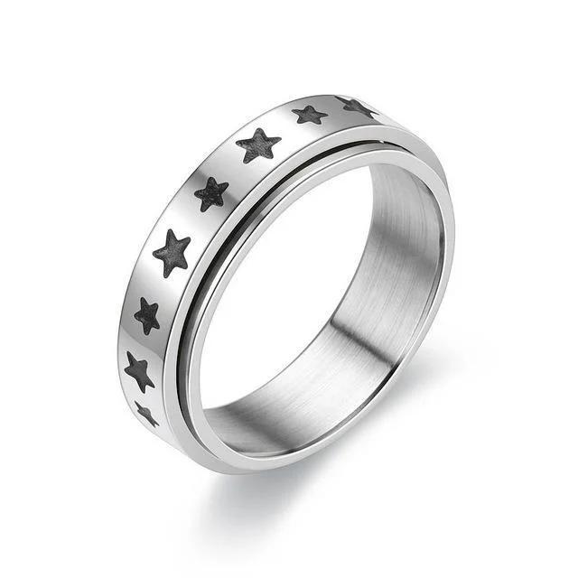 Trendy Punk Anxiety Ring for Women And Men with Moon Design Stainless Steel Anti-Stress Fidget Ring Fashionable Rotating