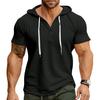 Men Top Hooded Drawstring Solid Short Sleeves Texture Pullover Waffle Color Slim Fit Casual Daily Wear Mid Length