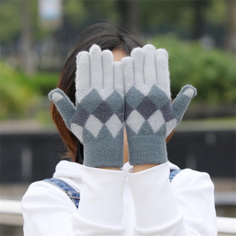 Wool Thermal Gloves Women'S Autumn Touch Screen Riding Cute Winter Cycling Student Five Fingers Velvet Ins Knitting