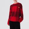 Li Ning Plaid Pattern Knitted Round Neck Long Sleeve Sweater Unisex Sweater Red AMBT001-1