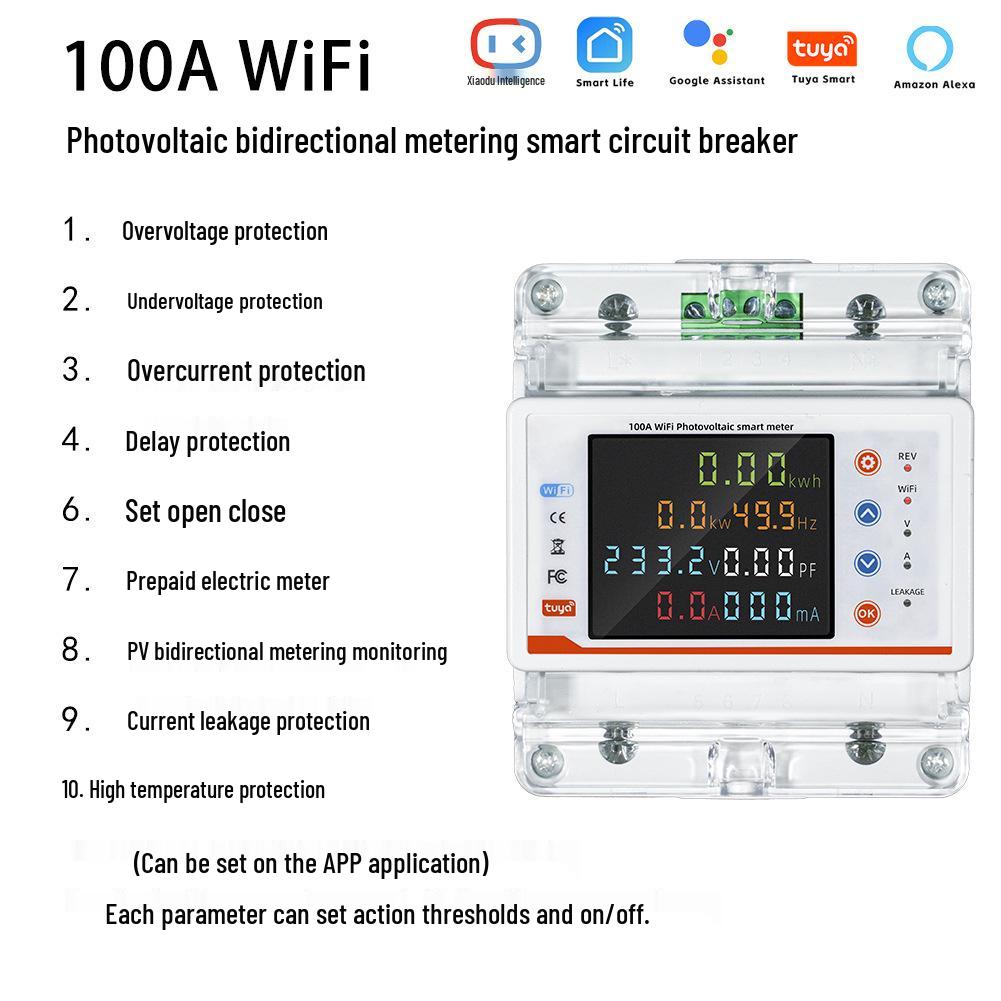 Single-Phase 4P Color Screen WiFi Smart Circuit Breaker with Bidirectional Metering & Overcurrent Leakage Protection