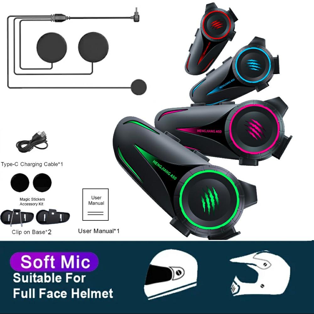 

A50 Motorcycle Helmet Headset Stereo Voice Control Bluetooth Hands Free Call IPX7 Waterproof With Tri-Color Ambient Light