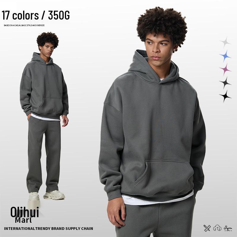 Men's Heavyweight American Trend Hoodie - Solid Color Casual plus Velvet