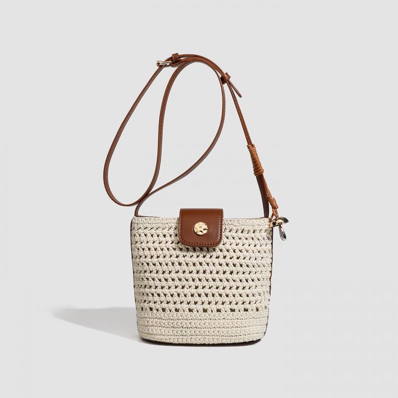 

Coastal Style Tote Bag Women s 2025 New Super Fire Knitted Single-shoulder Cross-body Bucket покинуть белый