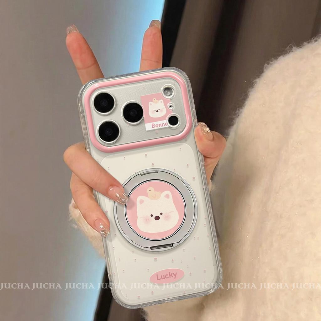 Applicable To Apple 17 Mobile Phone Case All-inclusive Lens 16promax Korean Anti-drop Belt Bracket 15por Polka Dot Puppy