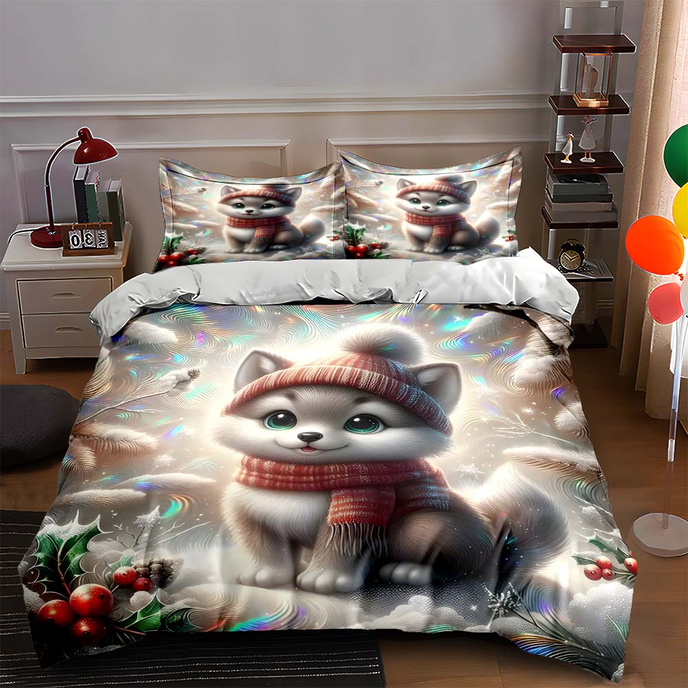 

Festive cat illustration. Bedding Duvet cover sets Duvet covers Pillowcases gifts (1 * Duvet Cover 2 * Pillowcases, without duvet insert) 135x200cm