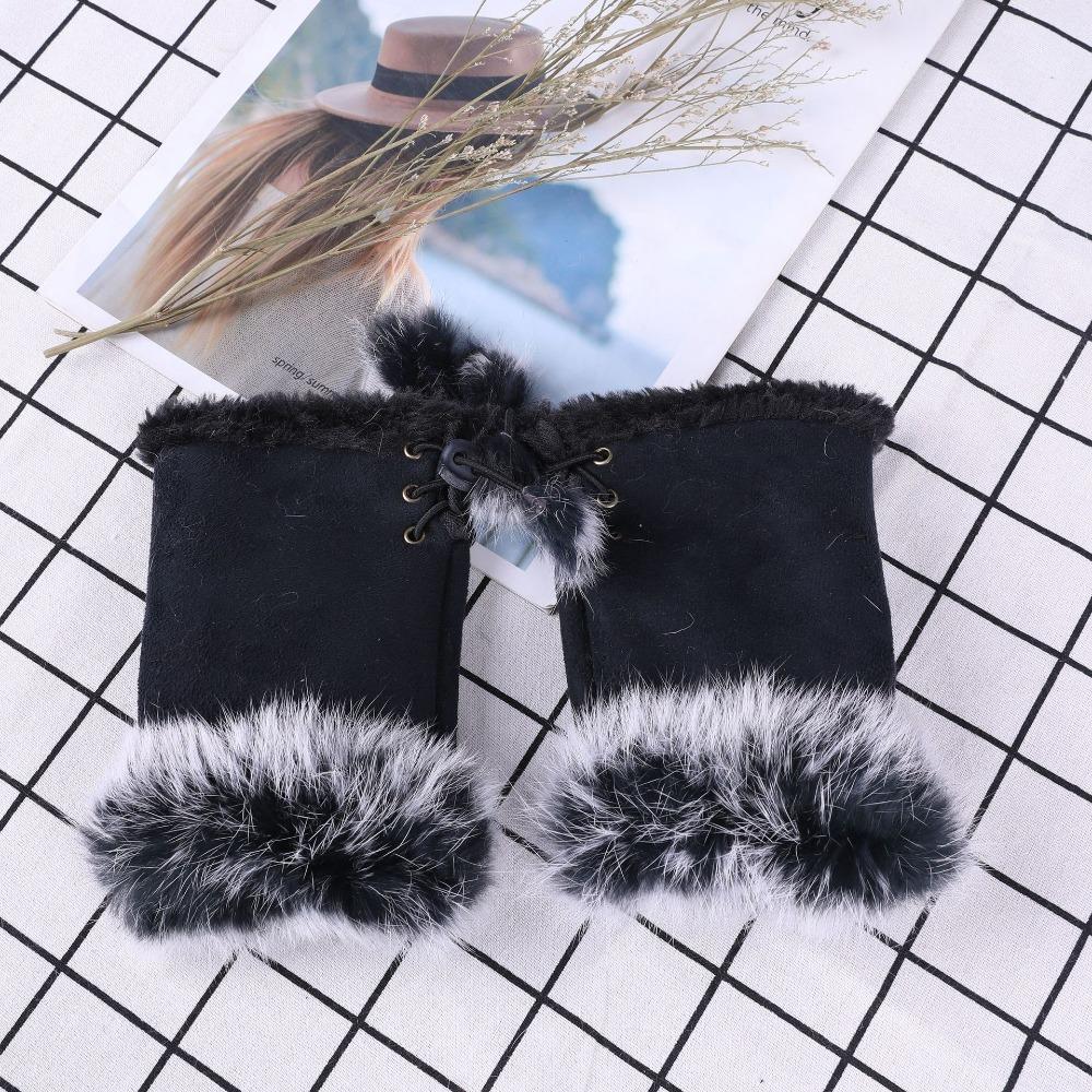 Thicken Solid Color Winter Girls Fashion Accessories Plush Mittens Fingerless Gloves Elastic Gloves