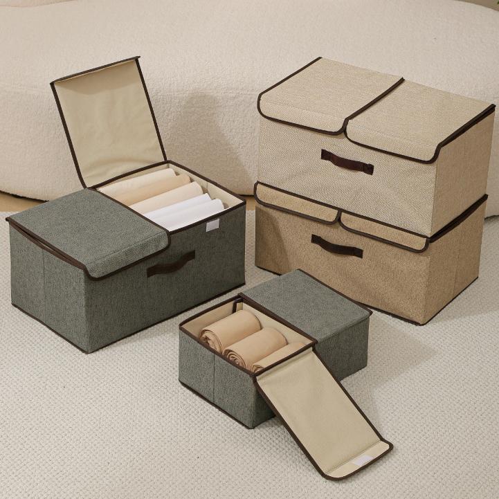 Foldable Clothes Storage Box Household Fabric Organizer With Lid Dustproof Multifunctional Clothing Pants Container For Wardrobe