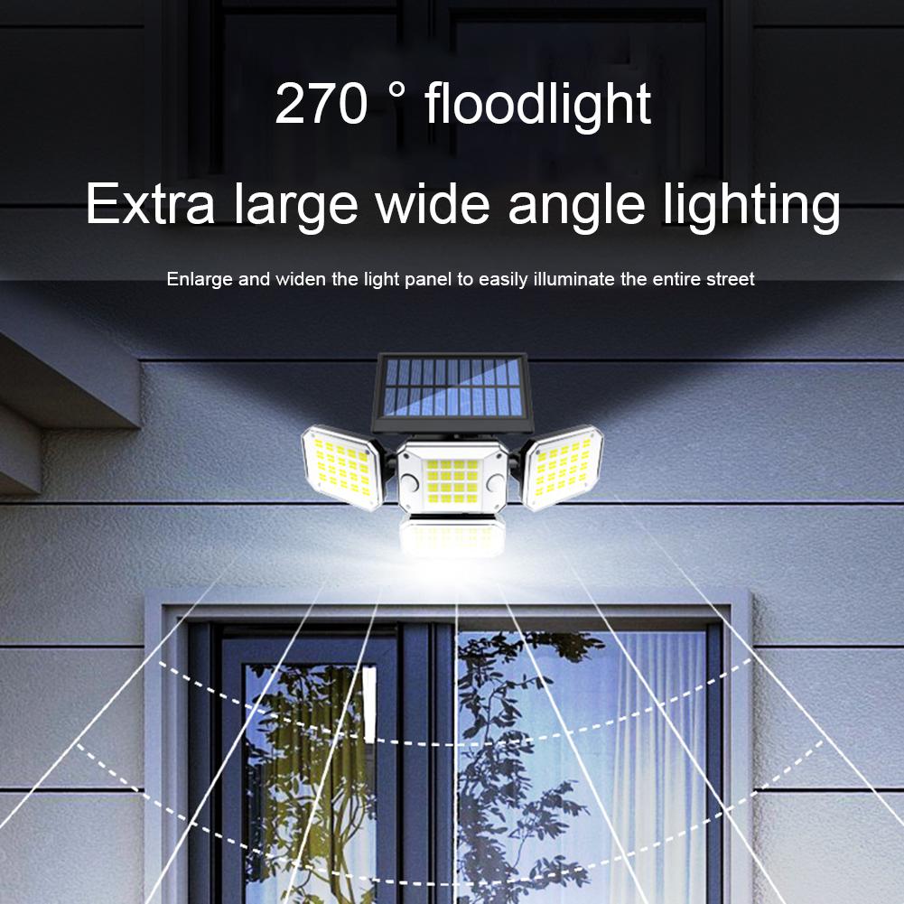 IP65 Waterproof Indoor Solar Lamp Remote Control Solar Lights 306LED 4Heads 270 Degree Wide Angle for Front Door Backyard Garage