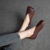 New Women'S Flat French Shoes Square Toe Genuine Leather Soft Sole Comfortable Pumps Fashion Loafers Casual Spring Autumn