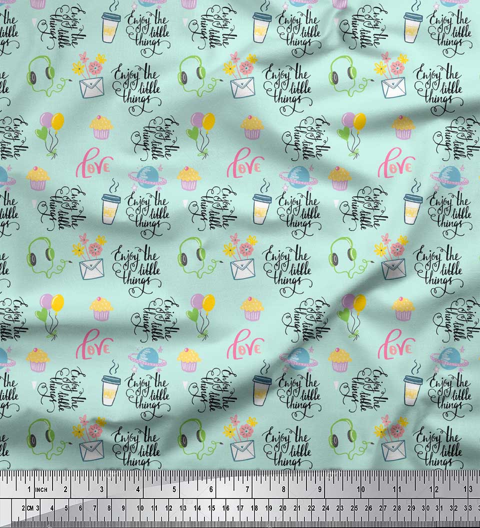 

Тканина Soimoi Blue Japan Crepe Satin Text & Cupcakes Food Print Тканина на метри 42 дюйма 42 Inch Wide - Poly Crepe зелений