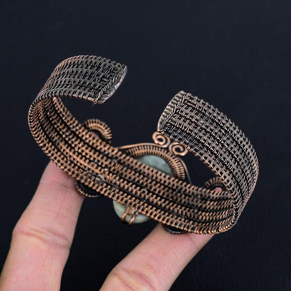 Amazonite Bangle 999 Copper Wire Wrapped Cuff Bracelet, Adjustable Bangle Gemstone Jewelry, Gift For Mom Handmade Brand, New Jewelry