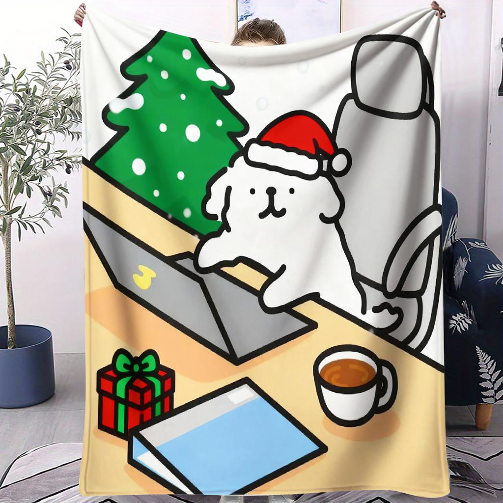 Uroczy kocyk z nadrukiem szczeniaka maltańczyka na Boże Narodzenie do domu, podróży, na sofę. Miękki i wygodny koc dla dorosłych i dzieci. Prezenty