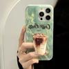 Mint Green Ink Coffee Stand Mobile Phone Case Apple 15promax Suitable for Iphone16 American 12 Feather Yarn 14