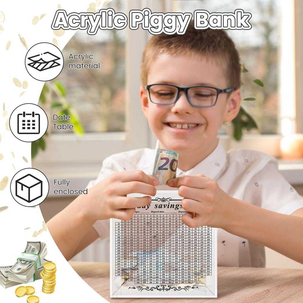 Upgraded Piggy Banks Acrylic Transparent Money Saving Bank,365 Days Goal Money Box for Adults Kids Teens,Can Only Save NEW