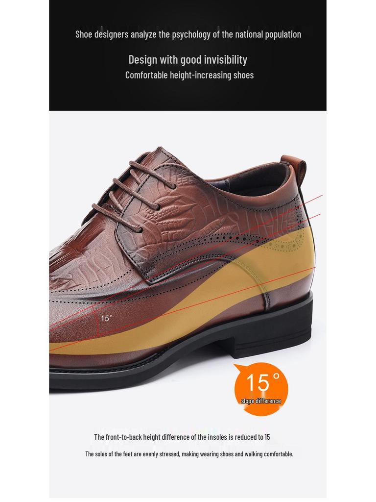 Podwyższające wzrost brytyjskie brogsy skórzane męskie buty formalne