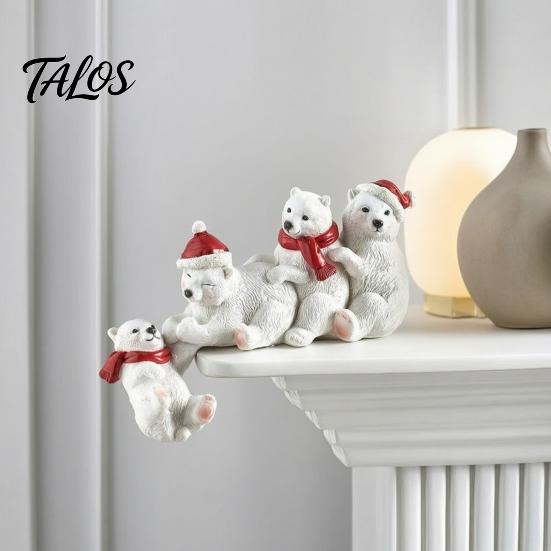 Polar Bear Figurines for Shelf Resin Ornament, White Hanging Figurine with Hat And Scarf Adorable Statues Garden Christmas Holiday Decoration,