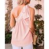 Women Casual Fashion One Shoulder Lace Up Off Shoulder Solid Sleeveless T Shirt Top