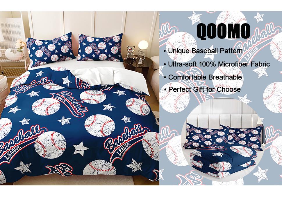 3D Baseballs Full SizeBlue Baseball Kids Bedding Set3Pcs Bedding Set Printed 1duvet Cover with 2 Pillowcases