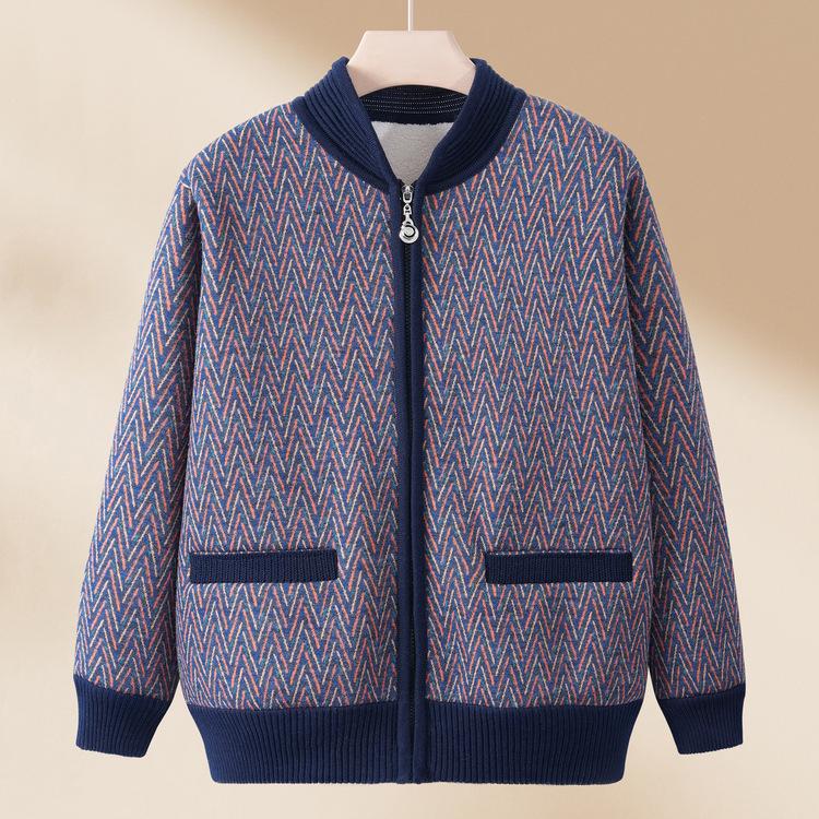 Omas Mantel Herbst Neuer Stil Älterer Pullover Weiblich Mutter Plus Samt Verdickt Alte Dame Gestreiftes Oberteil