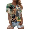 3D Cat Painting Women's T-shirt Cat Image Printing Round Neck Casual Summer Tops