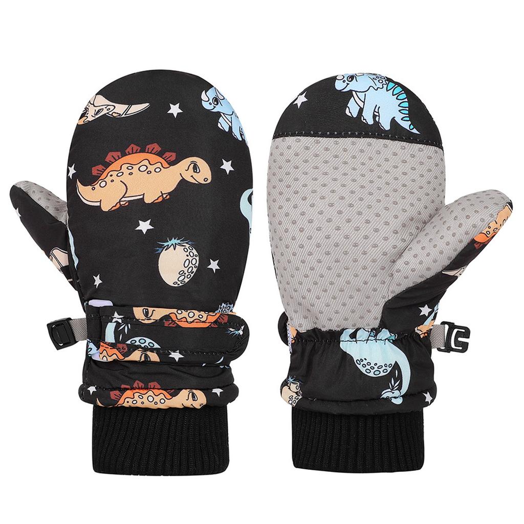Spritzfeste Fäustlinge Kinderhandschuhe Winddicht Kinder Winter Warm Schneehandschuhe Bedruckt Cartoon Dinosaurier Verdicken Thermofäustlinge