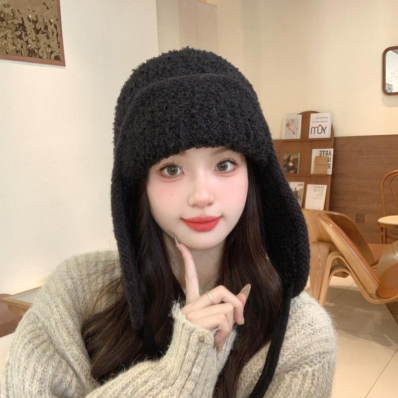 Autumn And Winter Haze Blue Knitted Hat Women'S Cold Protection And Warmth Korean Version Versatile Face Small Ear Protection Pullover Hat