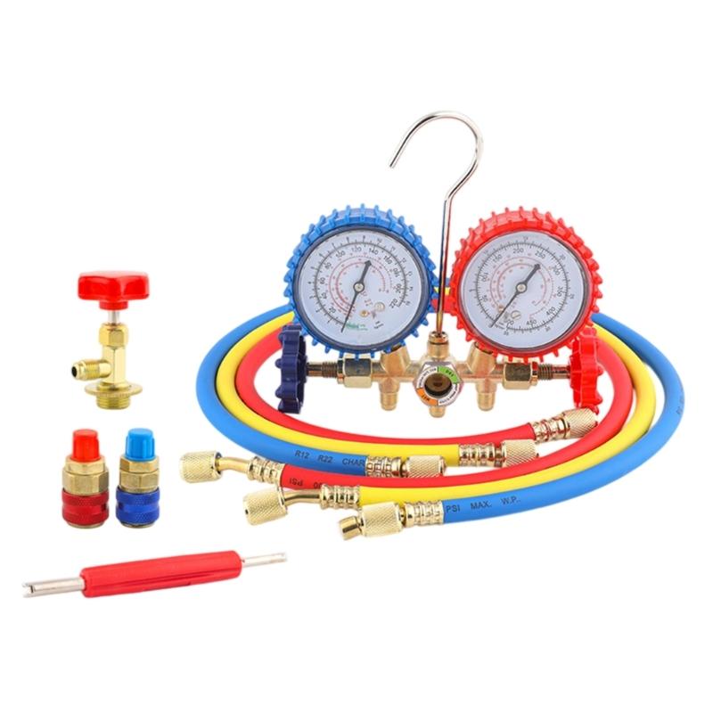 Professional AC Refrigerants Manifold Gauge For Precise Pressure Measurement In HVAC Systems Diagnostic Tool With Hose
