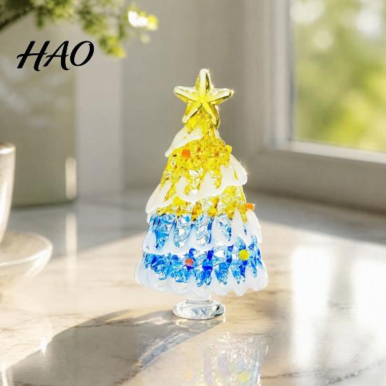 Kristallen Boom Bureauornament Handgeblazen Glas Kerstbeeldje, Mini Tafelbladornamenten Kerstornament, Handgemaakte Bureau Feestdecoratie Decoratief