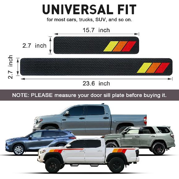 Tricolor Door Sill Protectors For Toyota Tacoma TRD 4Runner Tundra Rav4 Highlander Accessories, Carbon Fiber Front/Rear Door Sill Plate Guard, Retro