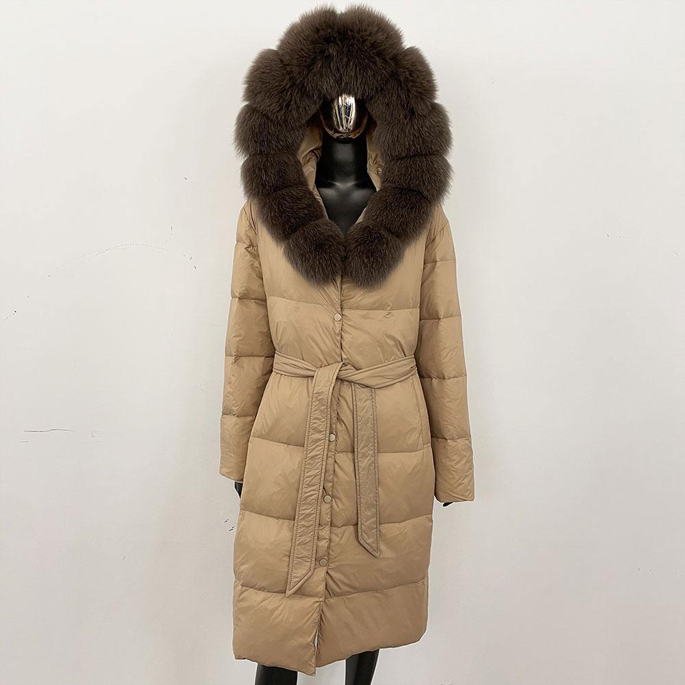 OFTBUY Winter Women Coat Real Fox Fur Collar Hooded Jacket Thick Warm Autumn Hat Detachable X-long White Duck Down Overwears