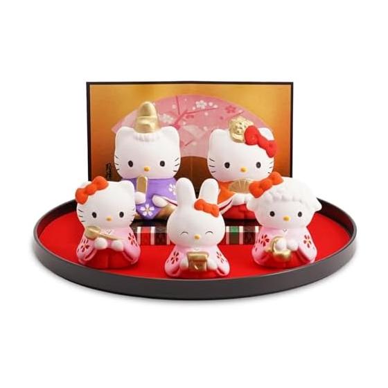 Setoyaki Kitty Ornament Hina Dolls Set of 5 Hina Dolls Ceramic Hina Dolls Compact Folding Screen with Base Doll s Festival Seasonal Decoration