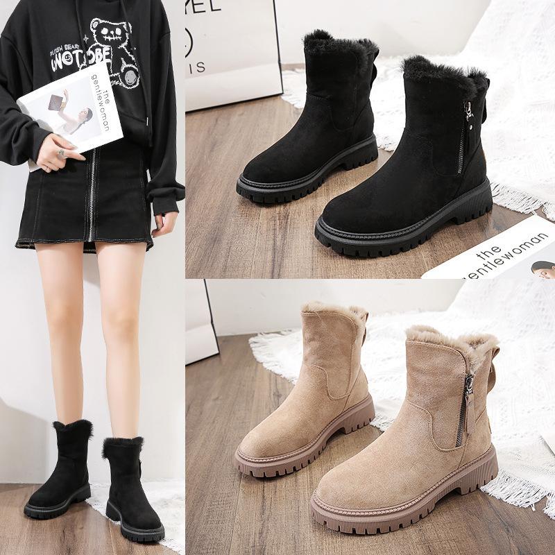 Pelzstiefel Damen Schneestiefel Knöchel Warm Plüsch Winterschuhe 2024 Neu Seitlicher Reißverschluss Slipper Plateau Stiefeletten Frau Lässige Baumwollschuhe