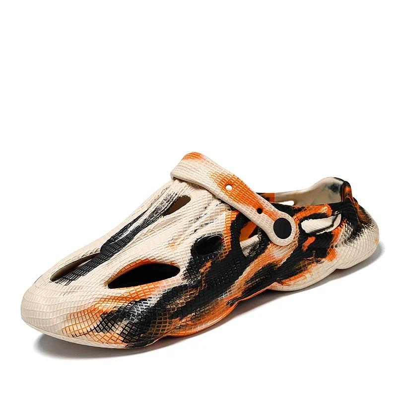 New Outdoor Anti Slip Tie Dyed Men's and Women's Slippers, Soft EVA, Hollow Beach Hole, Slippers, Summer, Designer