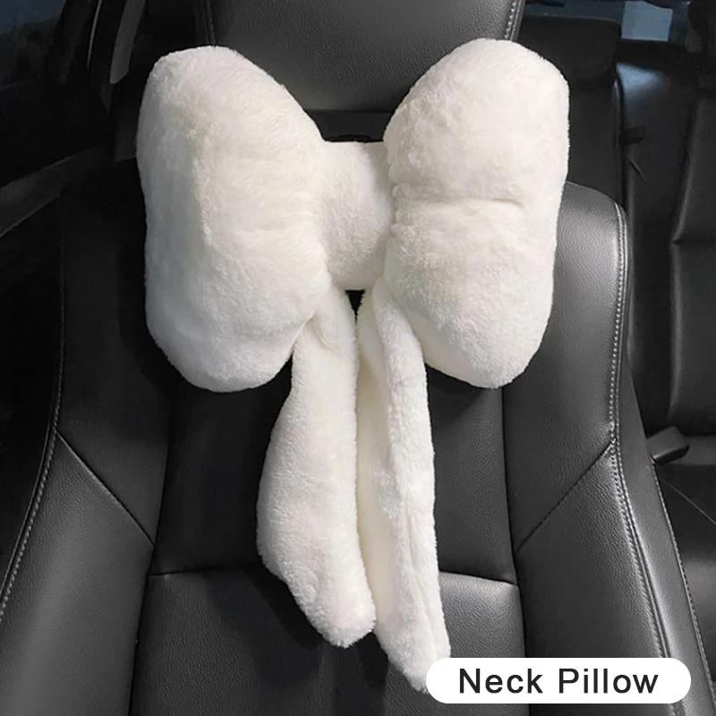 Lovely Bowknot Car Headrest Pillow Plush Neck Protector Cushion Auto Seat Head Support Lumbar Rest for Automobiles