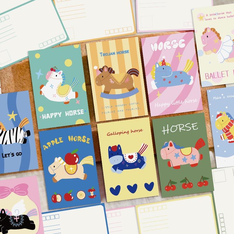 10 Cartoon New Year Fairy Tale Horse Postcards To Decorate The Walls and Create A New Reading Atmosphere. Paper-made Cards.