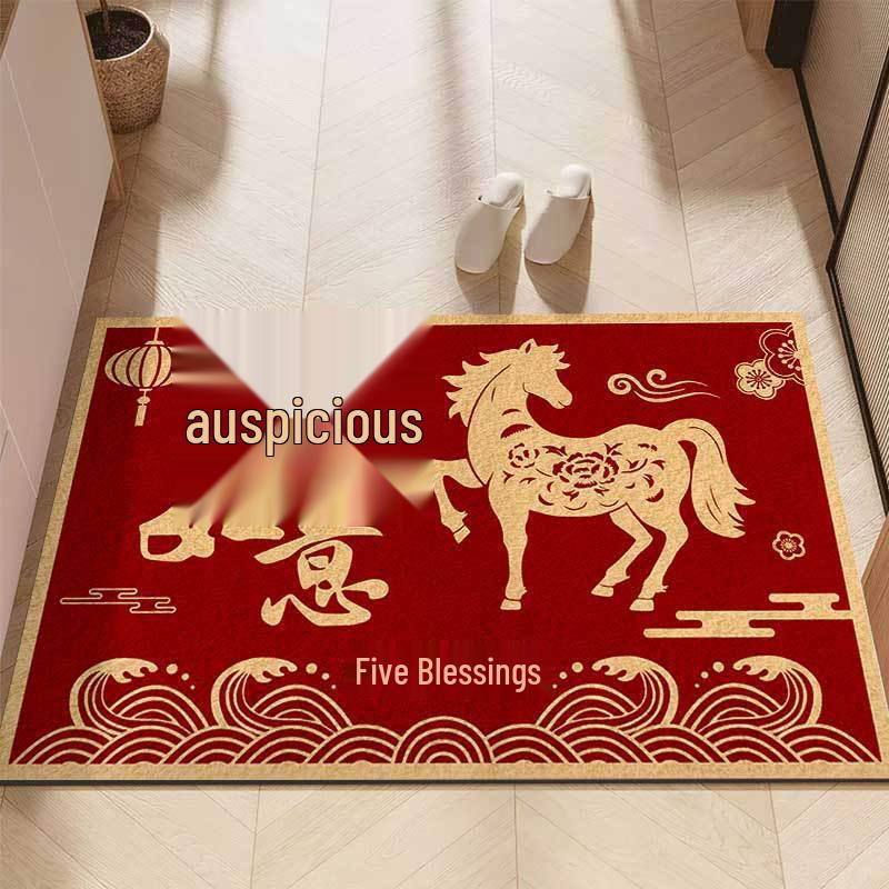 

Красный нескользящий быстросохнущий бархатный коврик для двери Год Лошади для прихожей и ванной комнаты 40*60cm (thick crystal velvet)