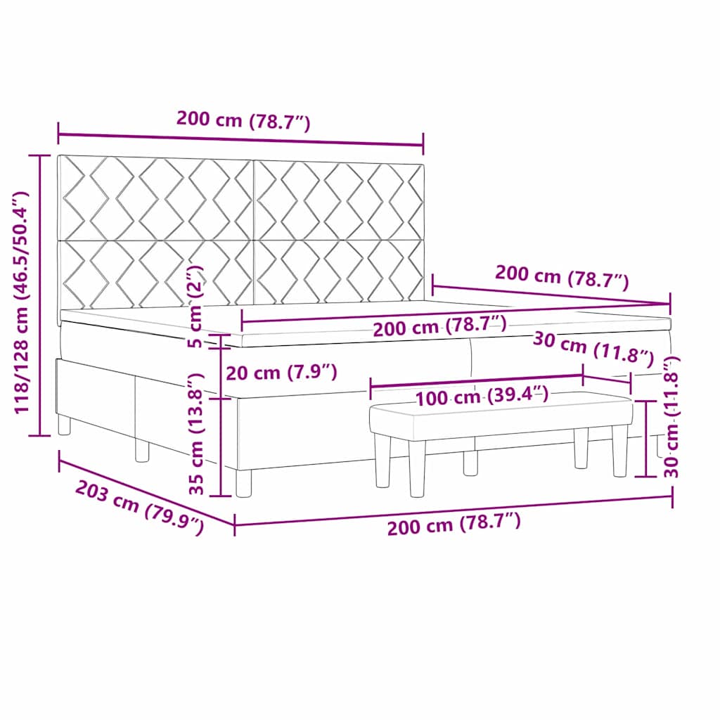 Box Spring Bed with Headboard Dark Gray 200 x 200 cm Fabric