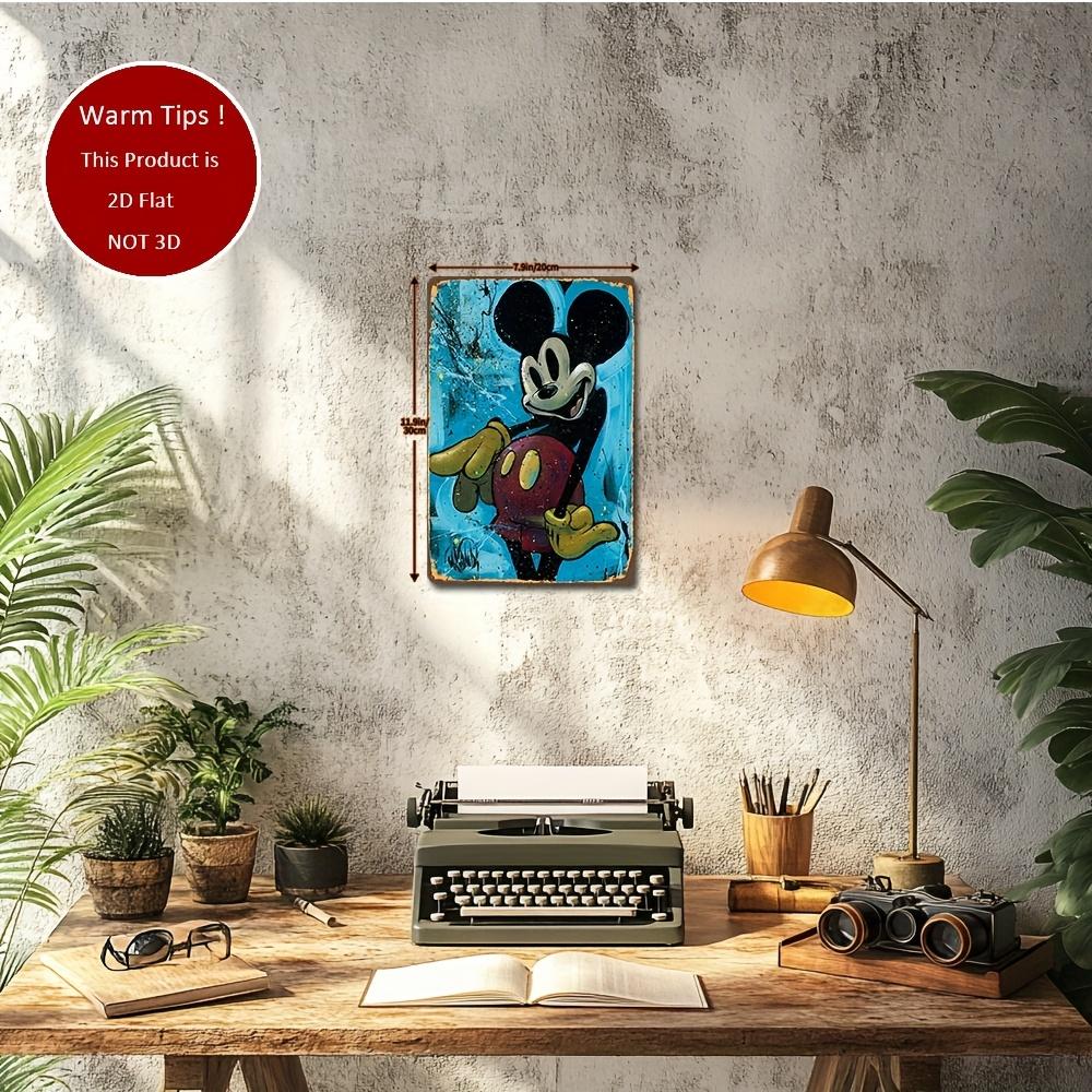 [2D Flat] Mickey Mouse 2D Flat Tin Sign - 20.32x30.48 cm, Iron Desk Decor with Playful Pose & Vibrant Blue Background, Perfect f