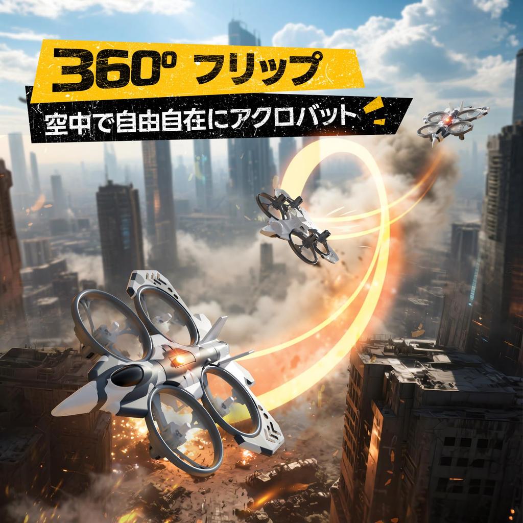 Deerc HT15 Radio-Controlled Fighter Drone, Land and Air Use, Under 100g, No License Required, Mini Drone Helicopter Toy for Kids, Indoor Use, 2