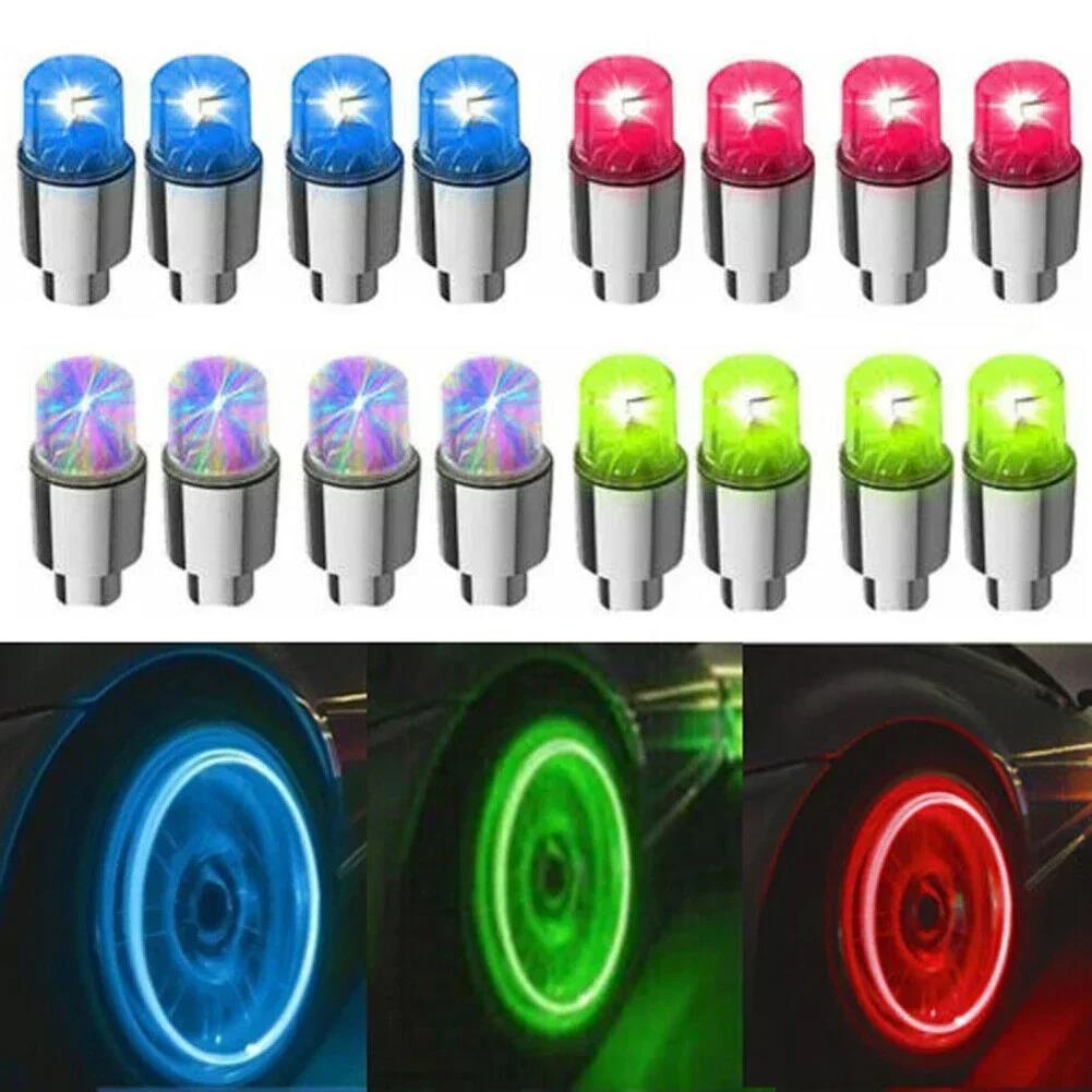 2/4PCS Colorful LED Wheel Valve Lights Motorcycles Bicycles Car Wheel Tire Valve Caps Universal Dustproof Bicycle Valve Cover Valve Stems 1
