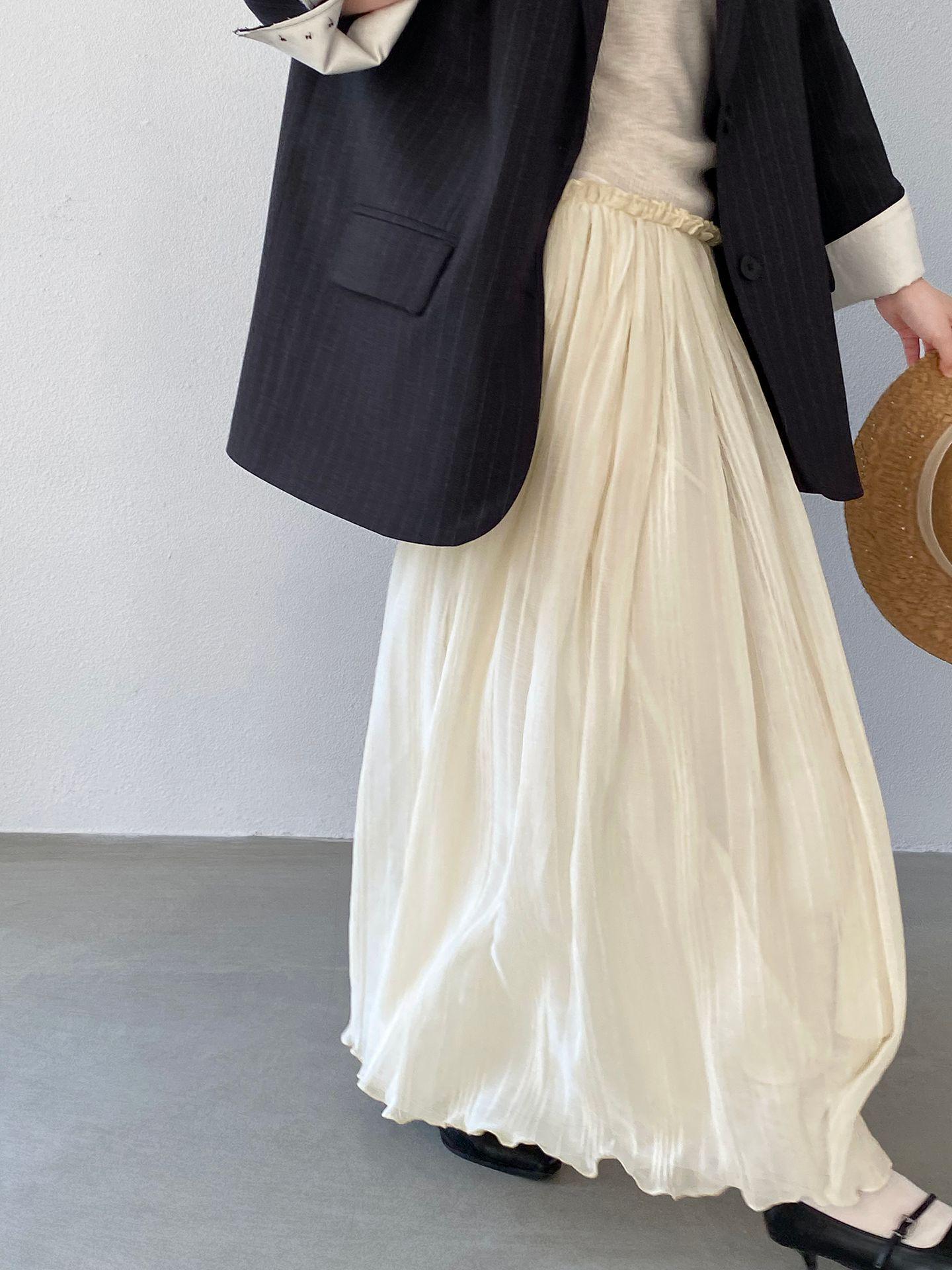 Jiang Zuo White Embroidered Pleated Skirt with Ruffles - Early Spring Wide-Hemmed Style (1773) Small