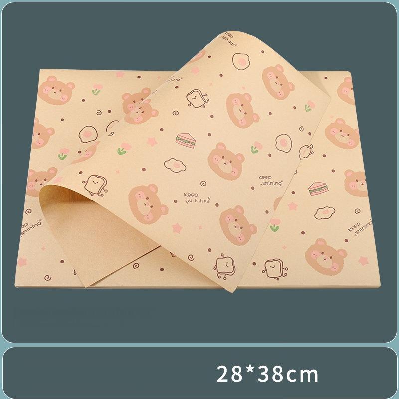 28x38cm Multifunktionale Haushaltsablage Spezielles Papier Kommerzielles Ölbeständiges Pad Papier Cartoon Muster Sandwichverpackung Burger Brot Backblech Papier