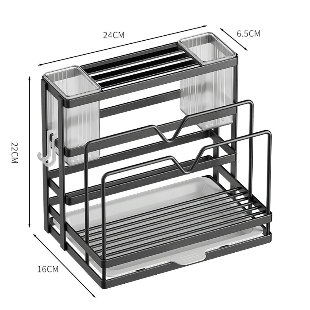 Carbon Steel Kitchen Countertop Organizer With Drainage Tray WIth Chopstick Cage Kitchen Stand Holder Wall Mounted/Countertop