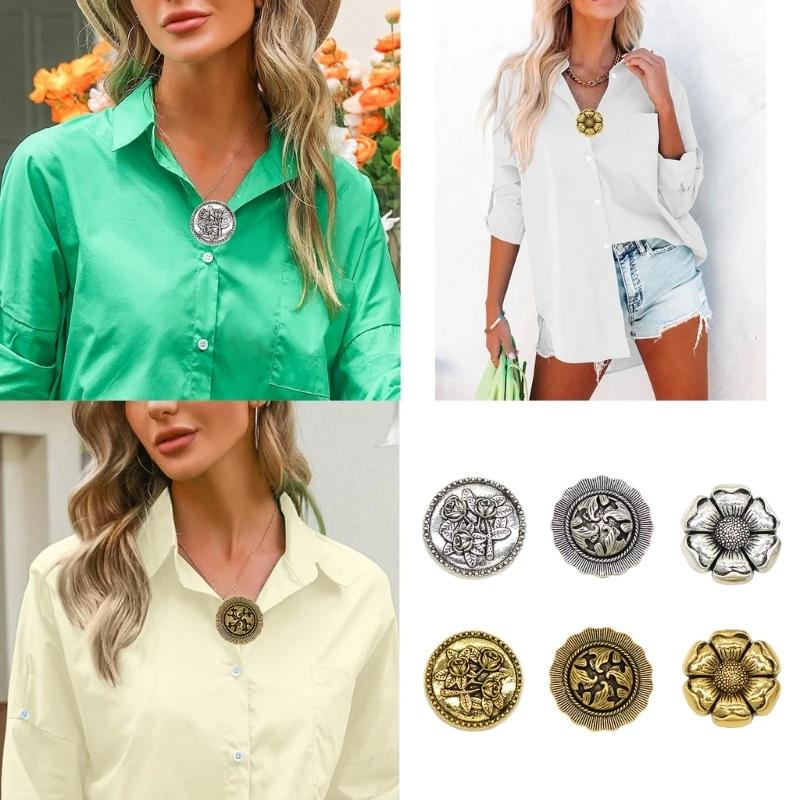 K1AE Dress Shirt Brooch Pin Retro Decorative Corsage Clip Shirt Secure Clip for Women