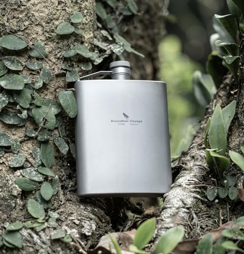 Boundless Voyage Titanium Hip Flask, 200ml, for Whiskey, Alcohol, and Sake, Ultra-Lightweight and Portable, Rust-Resistant