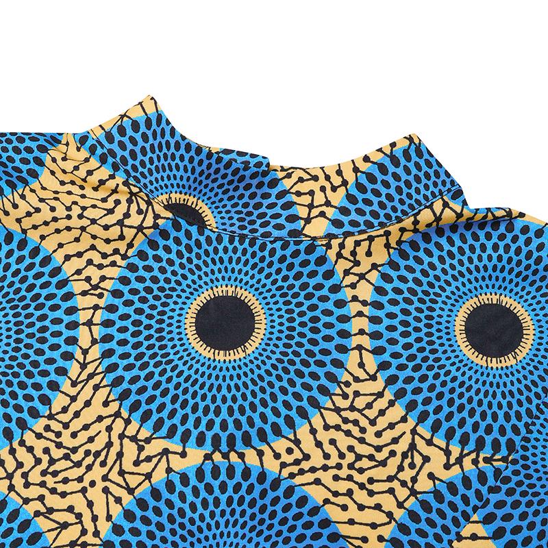 Women Plus Size Stand Collar Bat Long Sleeve Print Blouses