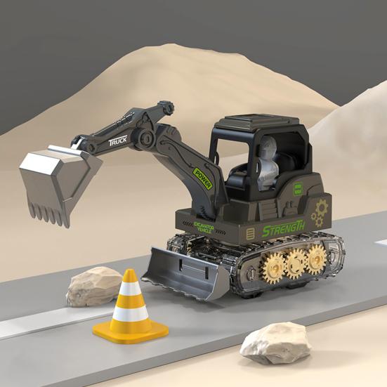 Press Gear Construction Vehicle Toy Realistic Kids Excavator Engineering Car Toy with Movable Digging Arm Toddlers Boys Educational Digger Truck