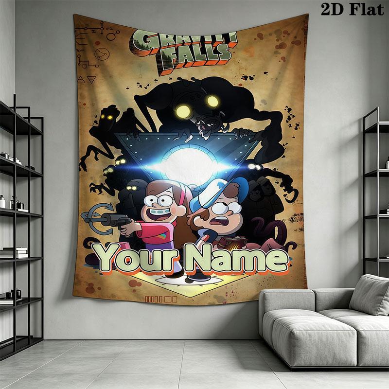 Custom Gravity Falls Wall Hanging Printed Fabric Blanket Decorative Tapestries for Bedroom Living Room Home Decor